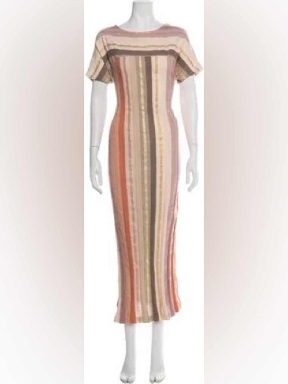 Ace & Jig Striped Neutrals with Gold Woven Cotton Dress Lurex Caftan Column M